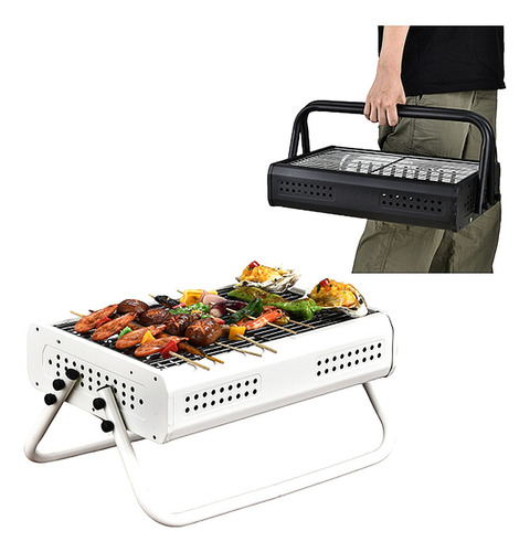 Parrilla Asador De Carbon Portatil Camping Con Asa Color Blanco