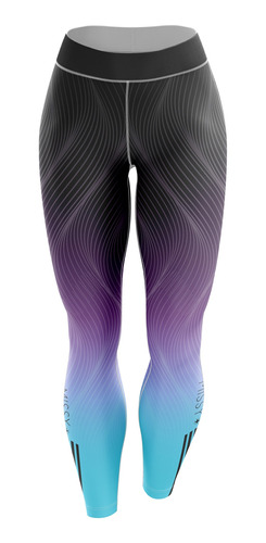 Calça Legging Missy Fitness Academia Degrade Listras Azul