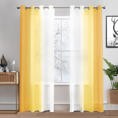   Yellow Ombre Sheer Curtains 84 Inches Long For Living...