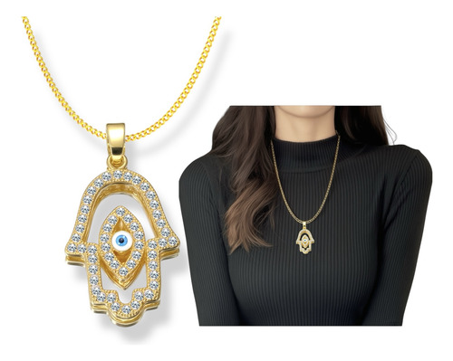 Collar Mano De Fátima Set Oro Laminado 18k 3 Pzas