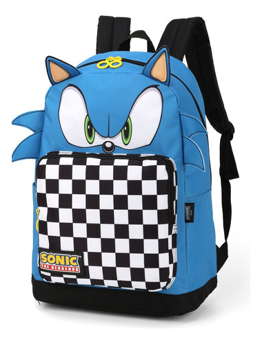 Mochila De Costas Sonic Com Orelha Azul Escolar G - Luxcel