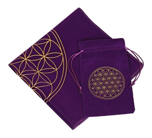 Imagen 2 de 3 de Mantel Y Funda Tarot Morado Mandala Terciopelo