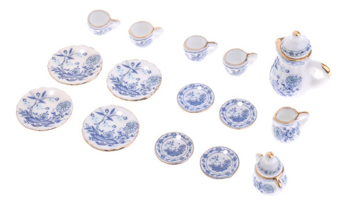 1:12 Miniatura Juego De Té De Porcelana Plato Taza Olla