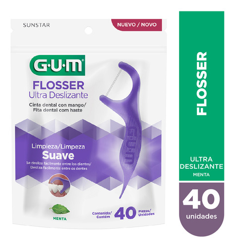 Gum Flossers Ultra Deslizante Seda Dental Con Mango 40u