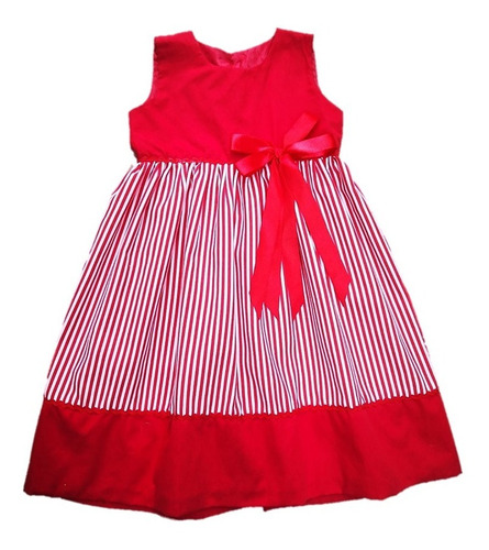 Vestido Para Niña Elegante Rojo Rayas Vestido Niñas Ropa