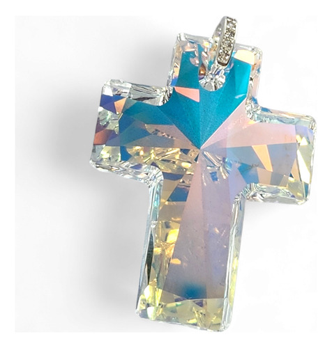Cruz Swarovski Elements 40mm Crystal Ab Plata 925 Única 