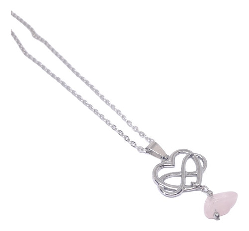 Collar Amor Infinito Corazón Cuarzo Rosa Acero Quirúrgico