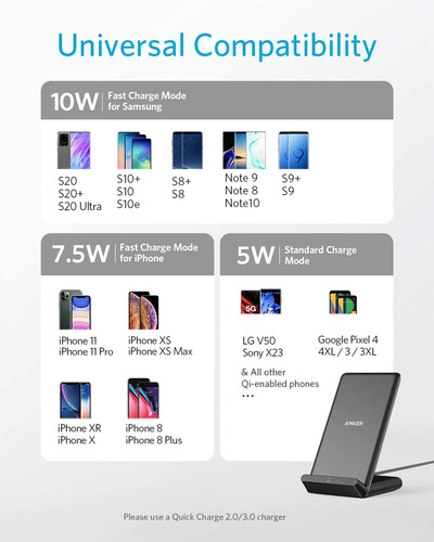 Imagen 8 de 9 de Cargador Inalámbrico Stand Qi Anker Powerwave iPhone Android