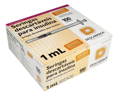 Seringa Insulina 1ml com Agulha 13x0,45mm 26g Descarpack C/100 Unidades