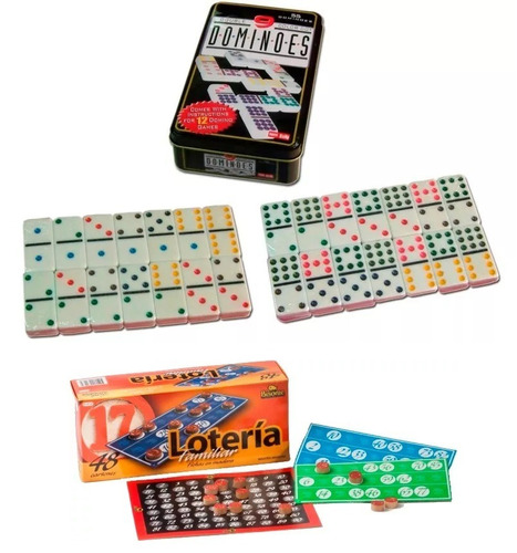 Combo Domino Doble Nueve 55 Ficha + Loteria Bingo Juego Mesa