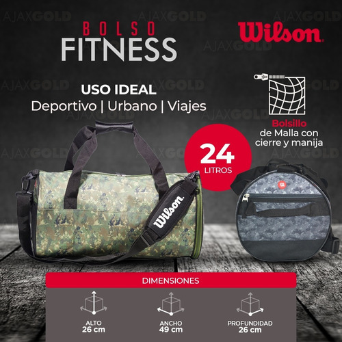 Imagen 4 de 8 de Bolso Wilson Deportivo Viaje Urbano Gym Bolsillo Reforzados