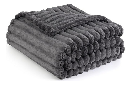 Frazada Manta Piecera 130 X 150 Cm Termica Sherpa Polar Az Rayas Gris Oscuro