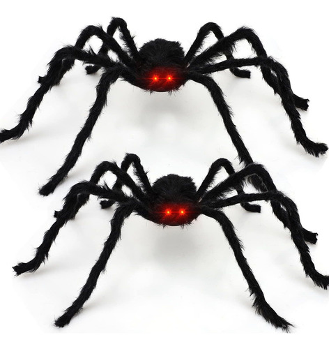 Paquete De Arañas Gigantes Negras Para Halloween Con Led 2p