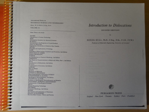 Introduction To Dislocations, Derek Hull,2ªedición En Físico