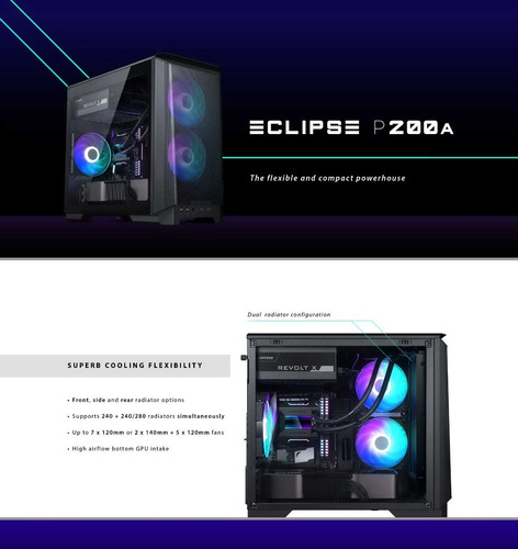Gabinete Mini-itx Phanteks Eclipse P200a Drgb Vidrio T.