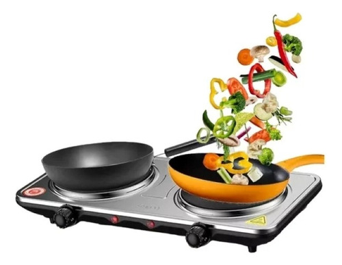 Cocinilla Encimera Portátil Eléctrica 2 Platos Color Plateado