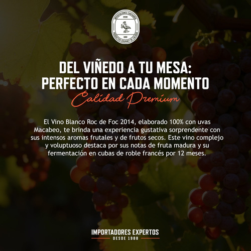 Vino Blanco Español Roc De Foc 750ml Clos Pons Pack X6