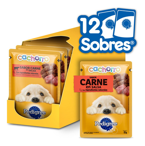 Pedigree Alimento Húmedo En Sobre Perro Cachorro Carne 12un