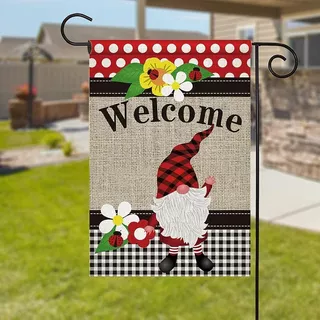 Welcome Garden Flag Christmas Gnomo Puerta De Entrada Y Exte