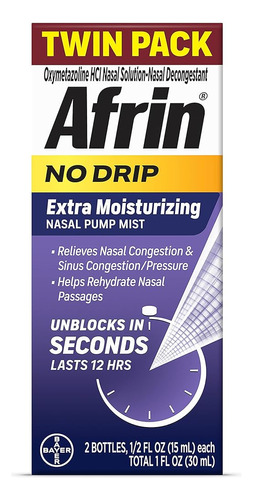 Afrin No Drip Extra Moisturizing Pump Nasal Mist Twin Pack, 