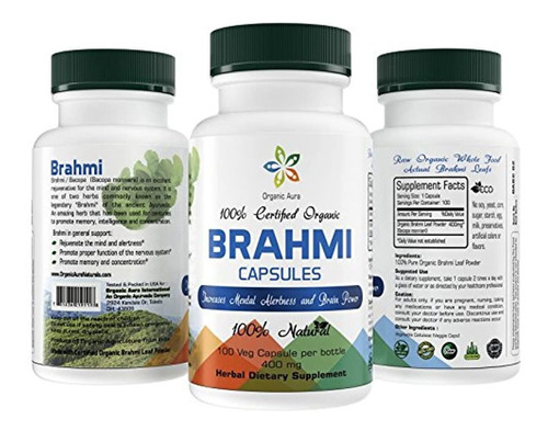 Cápsulas De Aura Brahmi Orgánicas Certificadas (bacopa). 100