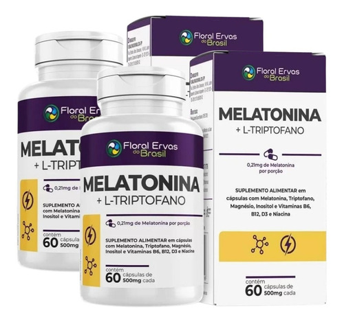 Melatonina + Triptofano 500mg 60 Cáps - 2 Frascos