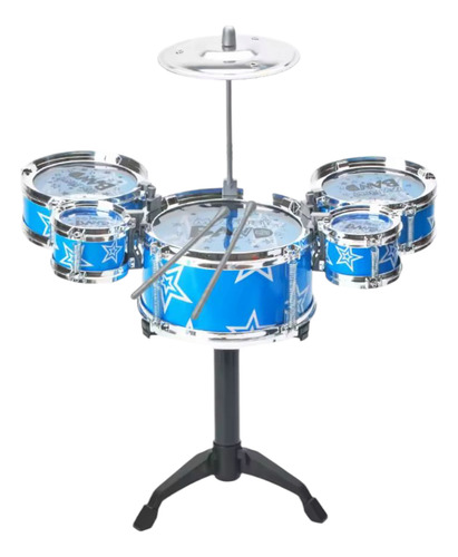 Juego De Bateria Niños Juguete 5 Tambores Platillo Taburete Azul