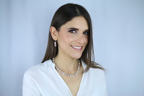 Set Collar Y Aretes Perlas Cultivadas 7mm 3 Color Plata .925 Color Blanco