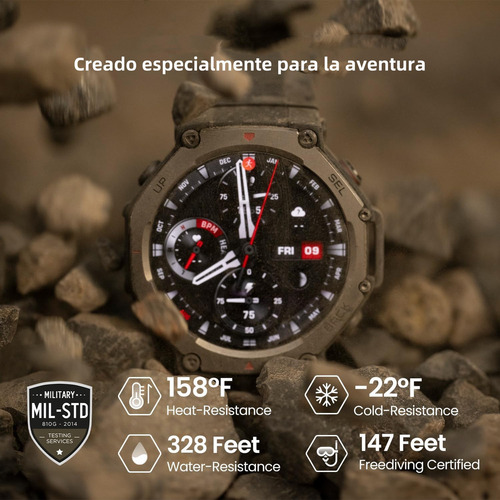 Amazfit T-rex 3 Outdoor Reloj Inteligente Militar Resistente De 48 Mm, Gps (con Privacidad), Mapas Sin Conexión, Batería De Larga Duración, Resistente Al Agua, 170 Modos De Fitness/deporte, Ai, Onyx G