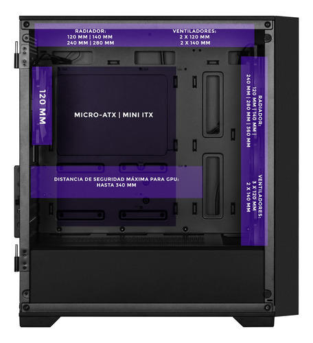 Gabinete Gamer Xtreme Pc Gaming Minecraft Ender Dragon Edition Micro Torre Micro Atx 4 Fan Argb Usb-c Cristal Templado Frente Intercambiable
