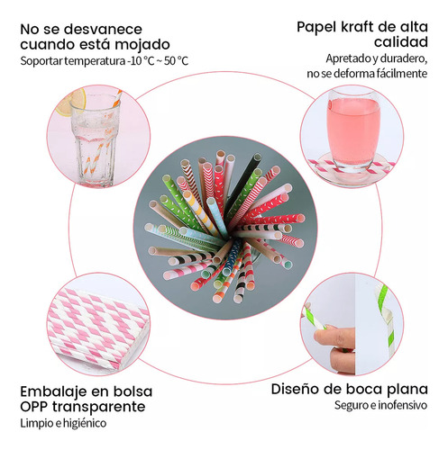 500 Popotes Biodegradables Popotes Para Papel Kraft Fiesta