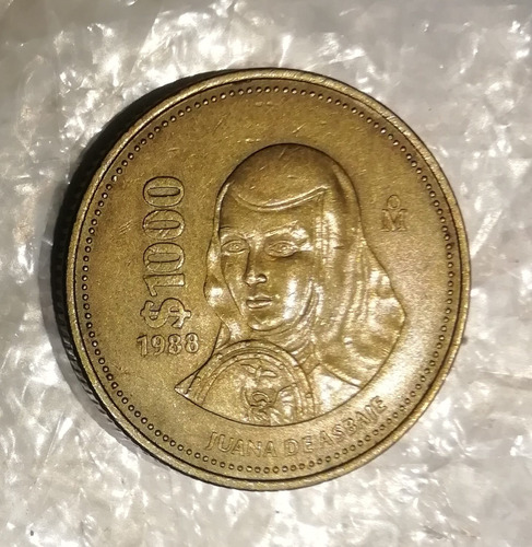  Moneda De 1000 Pesos 1988  De Sor Juana Fecha Escasa