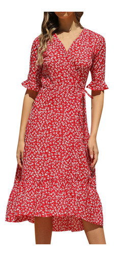 Vestido Casual De Mujer Con Cuello En V, Chifón, Floral, Boh