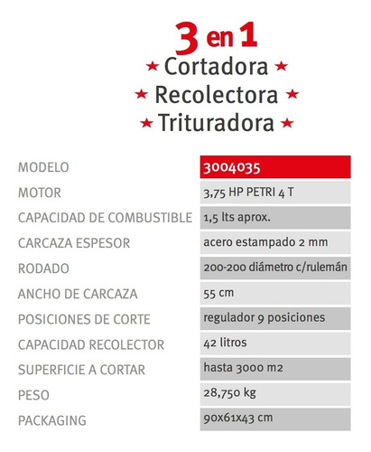 Imagen 4 de 7 de Cortadora De Cesped Petri 3.75 Hp 3 En 1 Naftera - Oferta