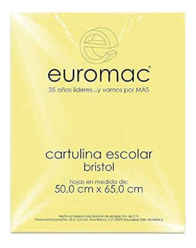 Cartulina Euromac Bristol Wa0021 Amarillo 50x65 Paq C/100hjs