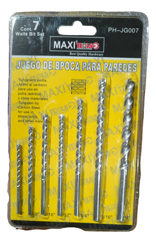 Juego De 7 Brocas Para Muro 1/8 Pg A 3/8 Pg Blister