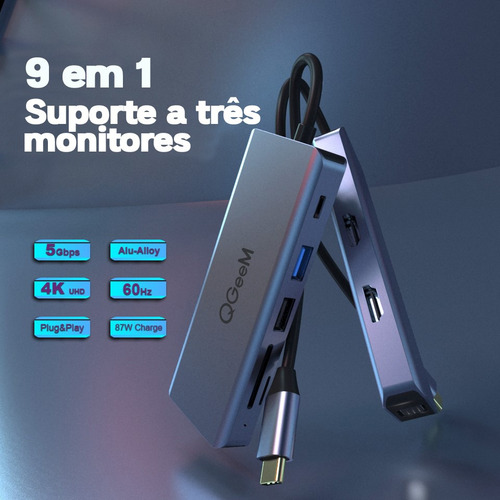 Hub Usb Tipo C Dockstation Dongle Adaptador Tres Monitores