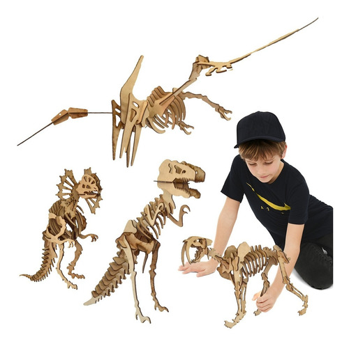 Dinosaurios Colección Completa X4 - Corte Laser En Mdf