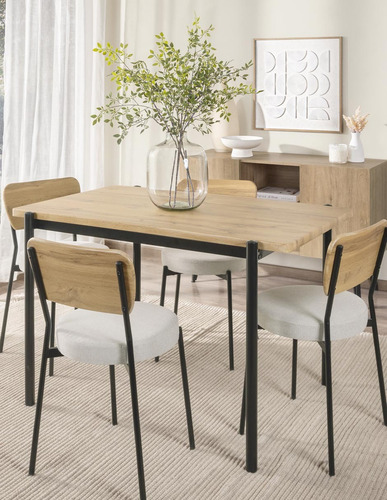 Comedor Rectangular 4 Sillas Mdf/metal Moderno Minimalista Natural Liso