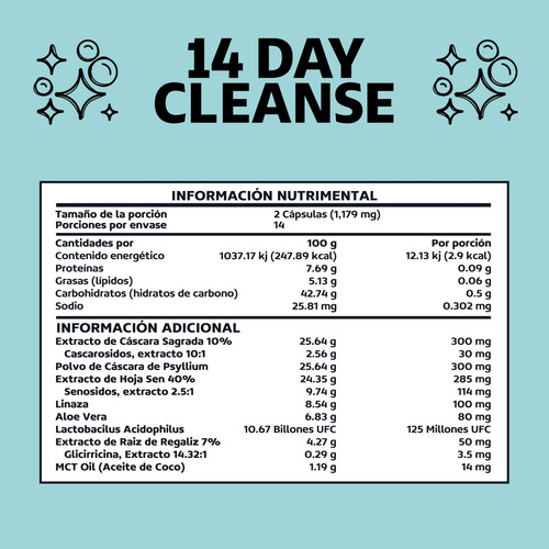 14 Day Cleanse Con Cascara Sagrada Y Probióticos-28 Cápsulas