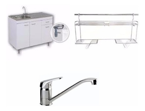 Imagen 5 de 6 de Combo Set Canilla Lavatorio Cocina Cisne Y Sifon Oferta