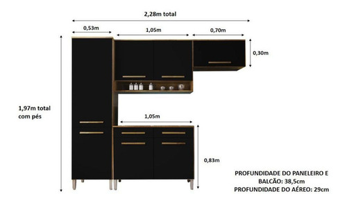 Imagem 3 de 3 de Armario De Cozinha Modulada Compacta 3 Peças - Castanho/onix