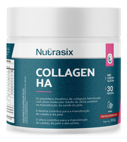 Bio Peptídeos De Colágeno Hidrol. Collagen Ha 300g Nutrasix Sabor Frutas Vermelhas
