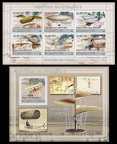 Aviones - 1° Vuelos  - Mozambique - Hojita + Block Mint