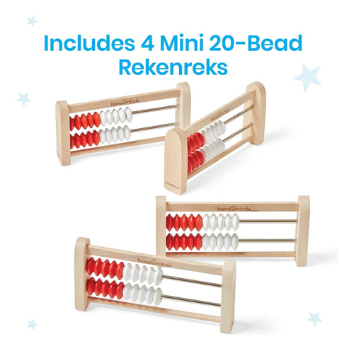 Hand2mind Mini 20 Bead Wooden Rekenrek, Abacus For Kids Math