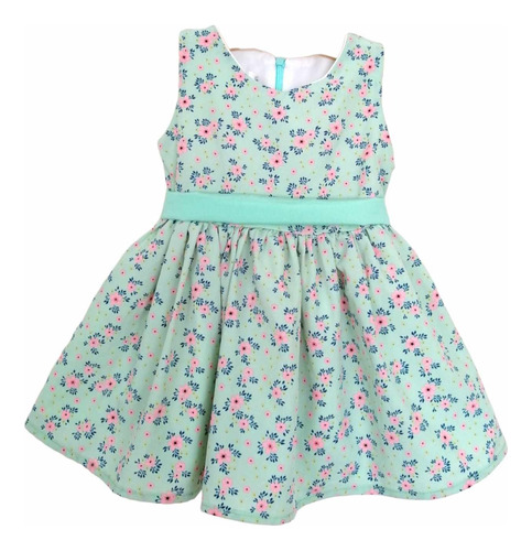 Vestidos Para Niñas Verde Menta Con Flores Rosados 