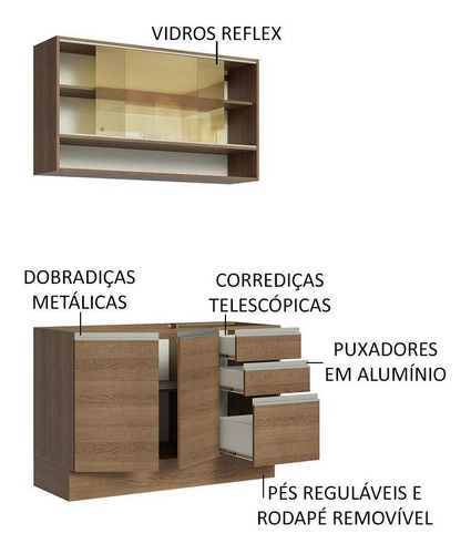 Cozinha Compacta Madesa Glamy 120002 C Armá Balcão S Tampo R Cor Rustic