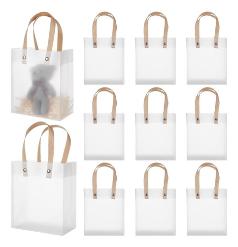 10 Bolsas De Regalo Fiestas Con Asa Transparente De 20 X 15