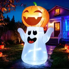 Día de los Muertos Decoración Inflable de Halloween Fantasma con Calabaza Cabeza 1.5m, Luces LED Integradas, para Jardín, Patio, Fiesta Interior y Exterior