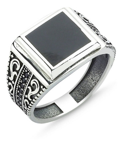 Elegante Anillo De Plata .925 Para Caballero Onix Cuadrado